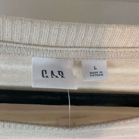 Gap Sweater Womens Large Beige White Striped Stretch New Scoop Neck - Picture 7 of 10